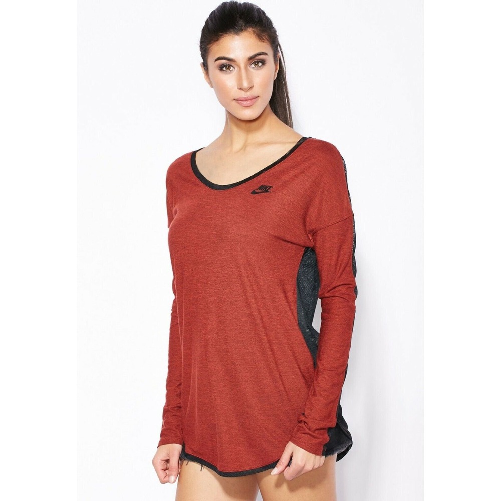 Nike women's LS‎ T Shirt T2 Long Sleeve Mesh back red black Size Small S